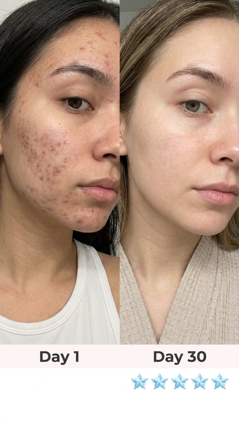 Day 1 and day 30 skin routine visual comparison